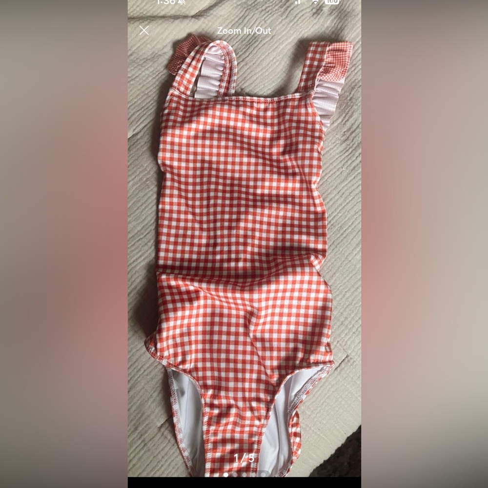 Minnow Swim Red Gingham One-Piece Swimsuit girls size 11/12.